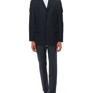 Jos. A. Bank Black Pin Striped 3 Button 100% Wool Suit with Flat Front Pants